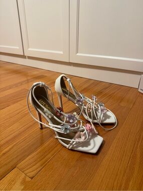 White Floral Strap High Heel Sandals